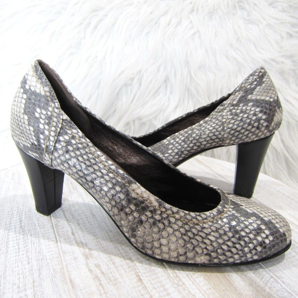 AGL 9.5M US 39.5 EU Gray Cream Leather SnakeDress Pumps Italy